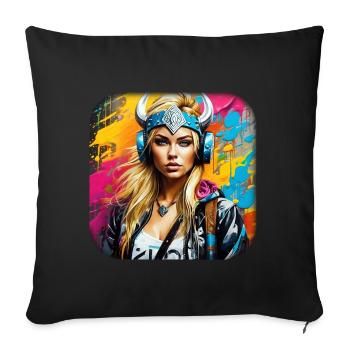 Modern Viking woman with headphones - Sofa pillow with filling 45cm x 45cm - black - Front