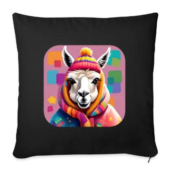 Lama d’hiver cool et confortable - Coussin et housse de 45 x 45 cm - noir - Devant