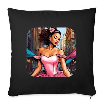 Princesse de conte de fées moderne en rose - Coussin et housse de 45 x 45 cm - noir - Devant