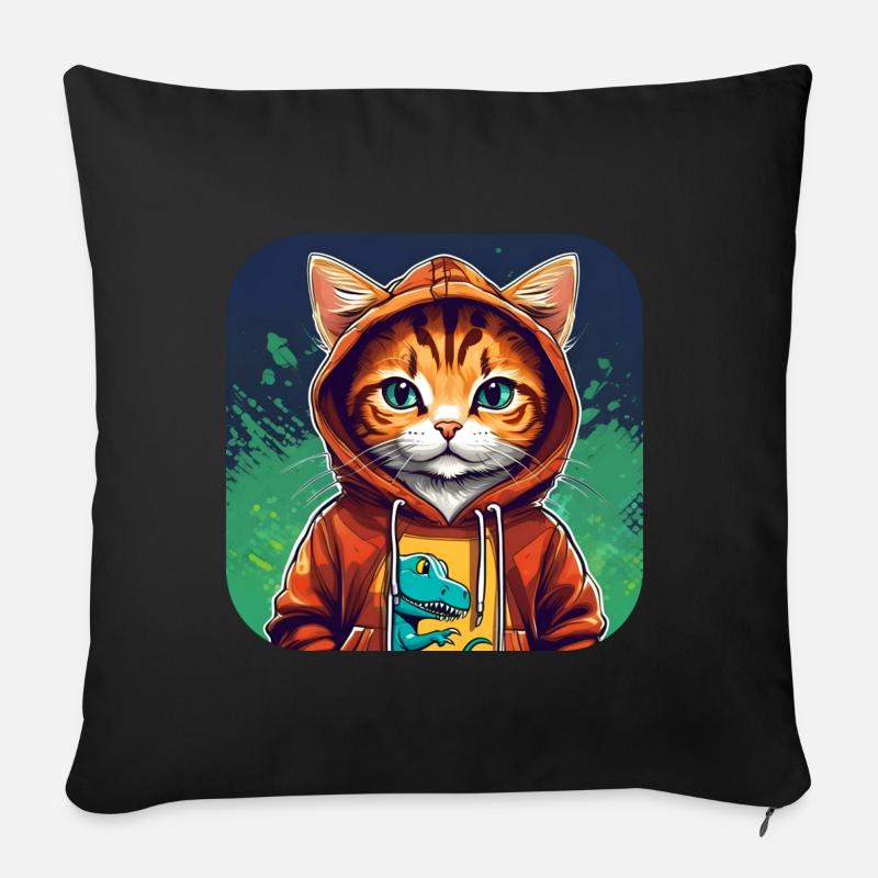 Cool Cat avec sweat à capuche - Coussin et housse de 45 x 45 cm - noir