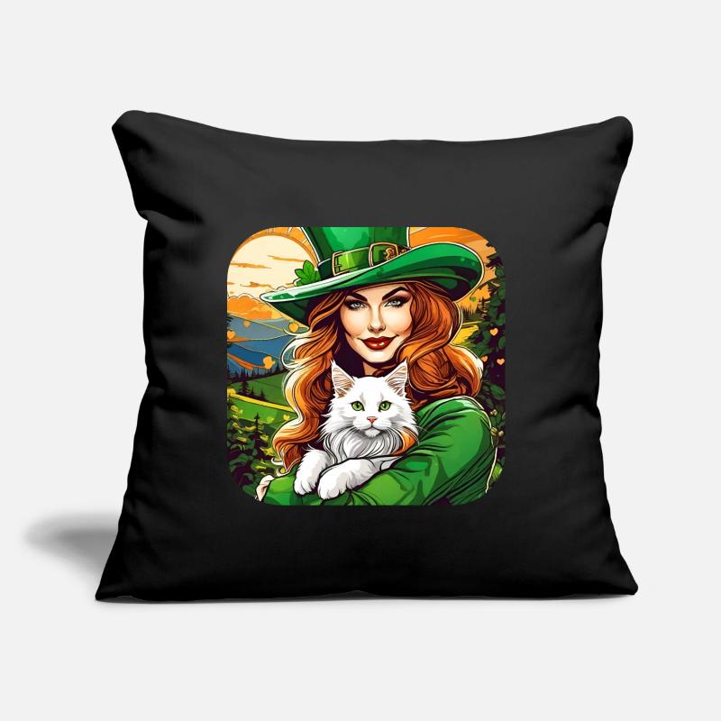 Leprechaun de la Saint-Patrick avec chat Coussin et housse de 45 x 45 cm
