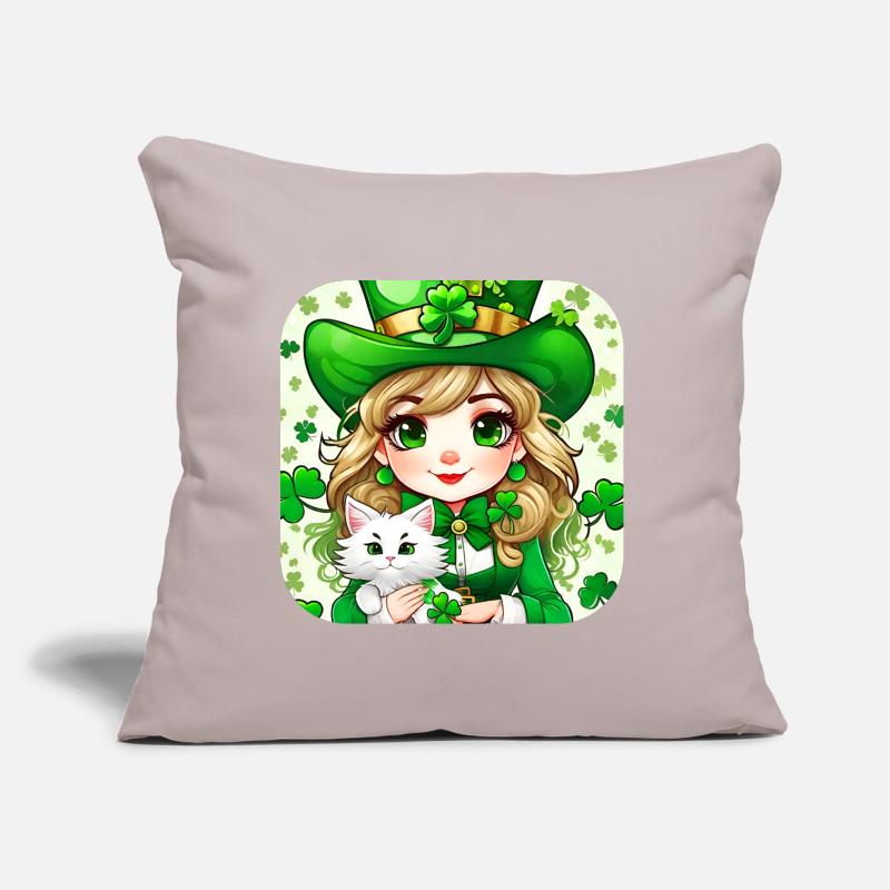 Leprechaun de la Saint-Patrick avec chat Coussin et housse de 45 x 45 cm