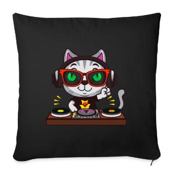 Katze Brille Turntable DJ Disco Club Nachtleben - Sofakissen mit Füllung 45 x 45 cm - Schwarz - Vorne