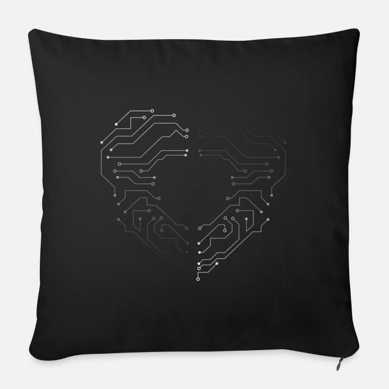 Circuits électroniques coeur - Coussin et housse de 45 x 45 cm - noir