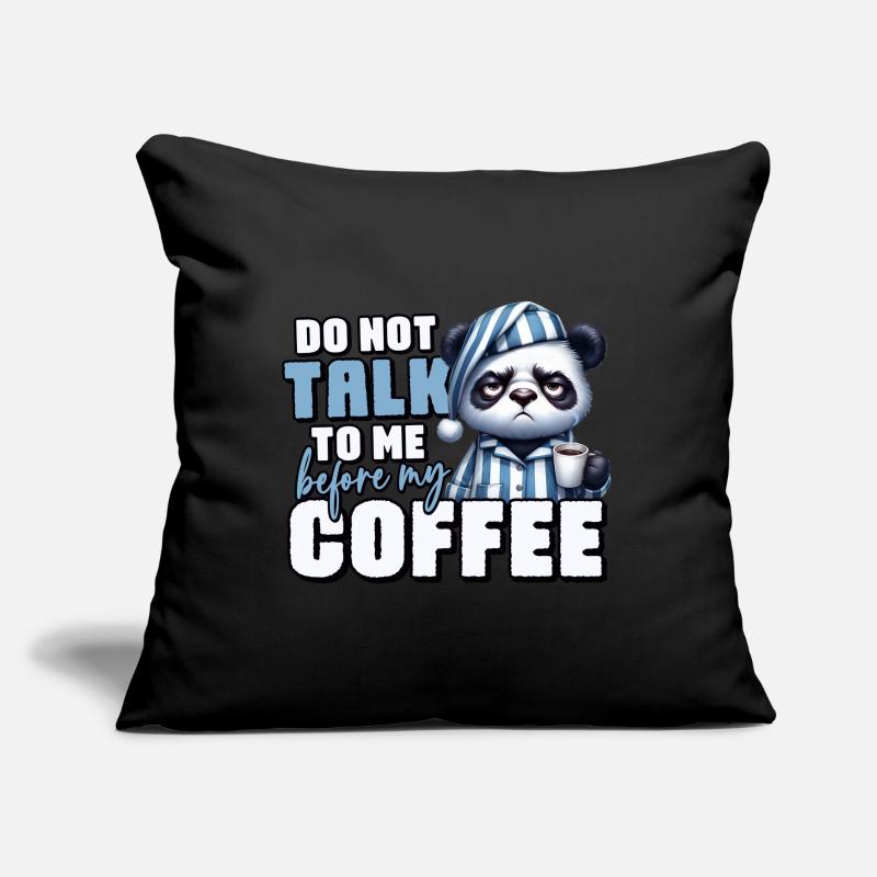 Grumpy panda bear with coffee Sofa pillow with filling 45cm x 45cm
