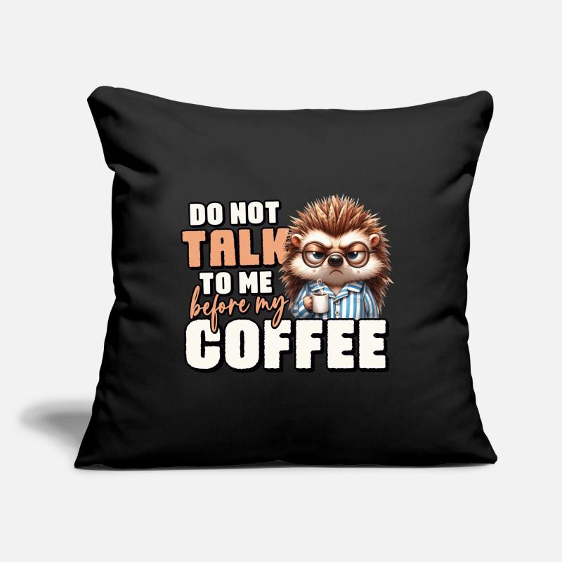 Grumpy hedgehog with coffee Sofa pillow with filling 45cm x 45cm