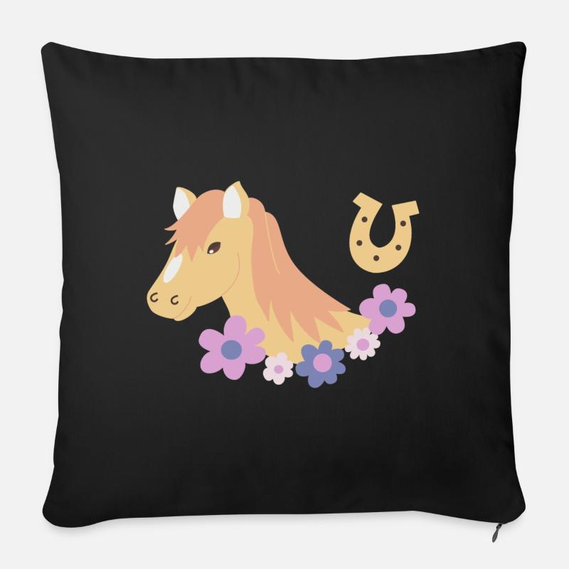 Pferdekopf mit Blumen - Sofakissen mit Füllung 45 x 45 cm - Schwarz