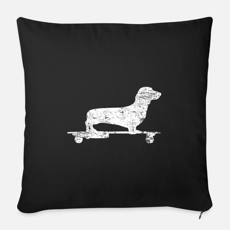 Dachshund skateboard - Sofa pillow with filling 45cm x 45cm - black