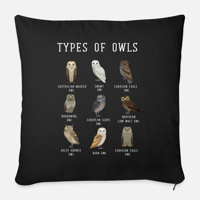 Eulentypen, Eule, Eulen, Schneeeule, Barn Owl - Sofakissen mit Füllung 45 x 45 cm - Schwarz