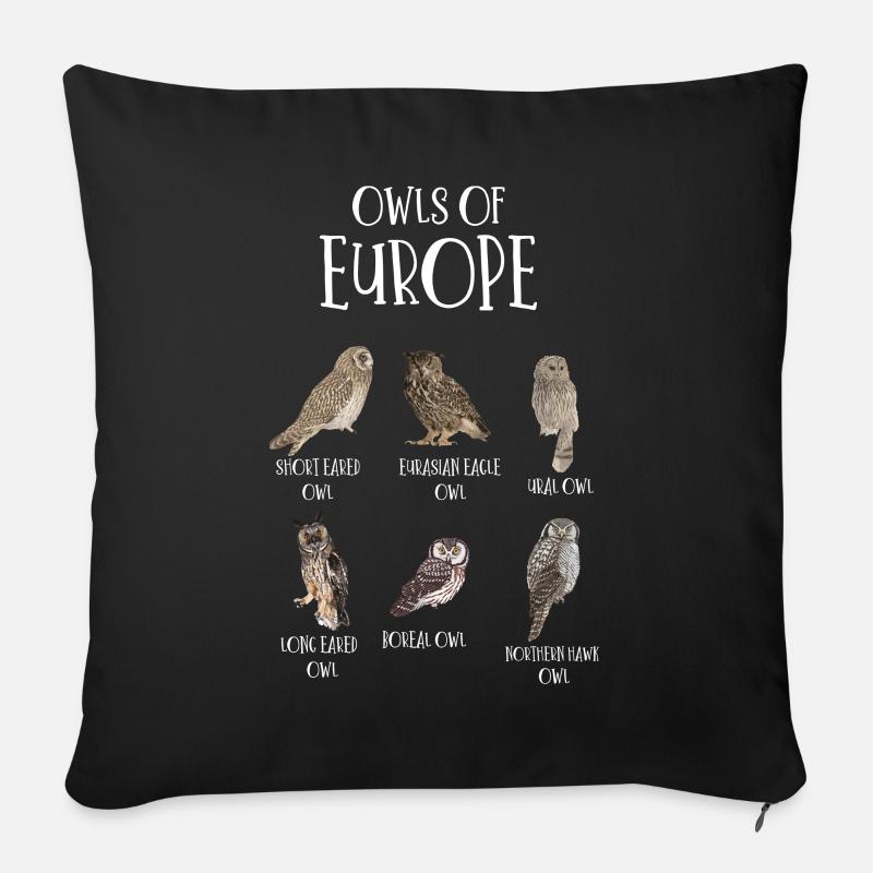Eulenarten, Eulen & Kauze, Eule Fan - Sofakissen mit Füllung 45 x 45 cm - Schwarz