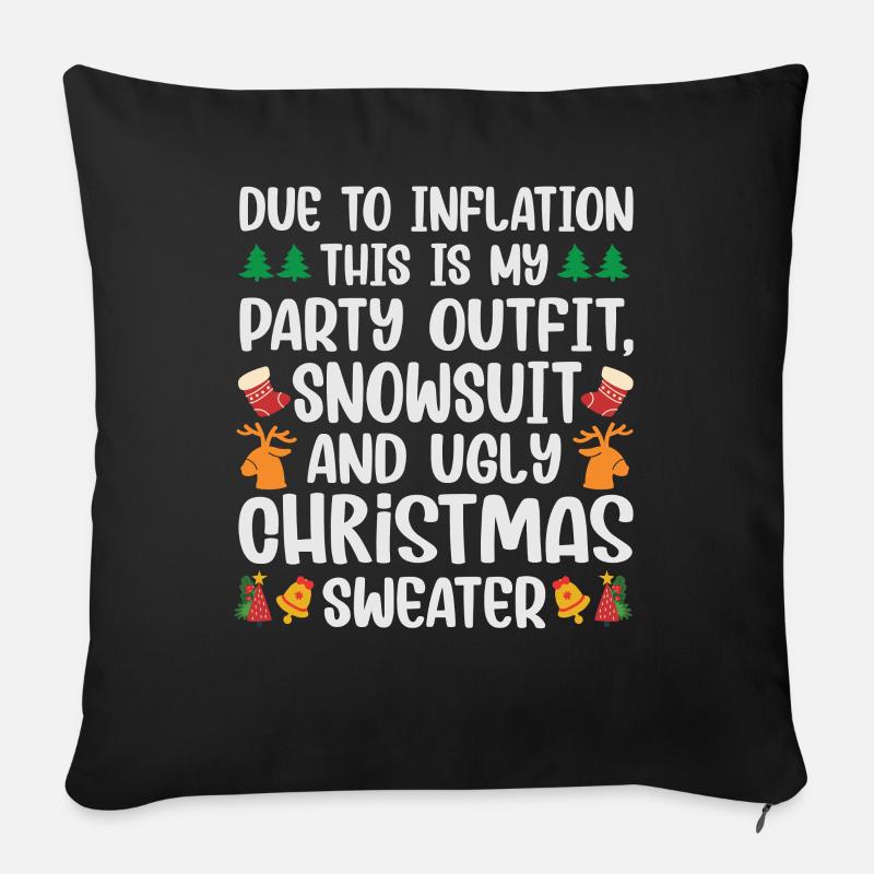 En raison de l’inflation - dicton de Noël drôle - Coussin et housse de 45 x 45 cm - noir