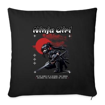 Ninja Girl Coucher de soleil - Coussin et housse de 45 x 45 cm - noir - Devant