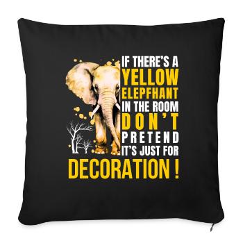 Déclaration de l’éléphant jaune avec style et humour - Coussin et housse de 45 x 45 cm - noir - Devant