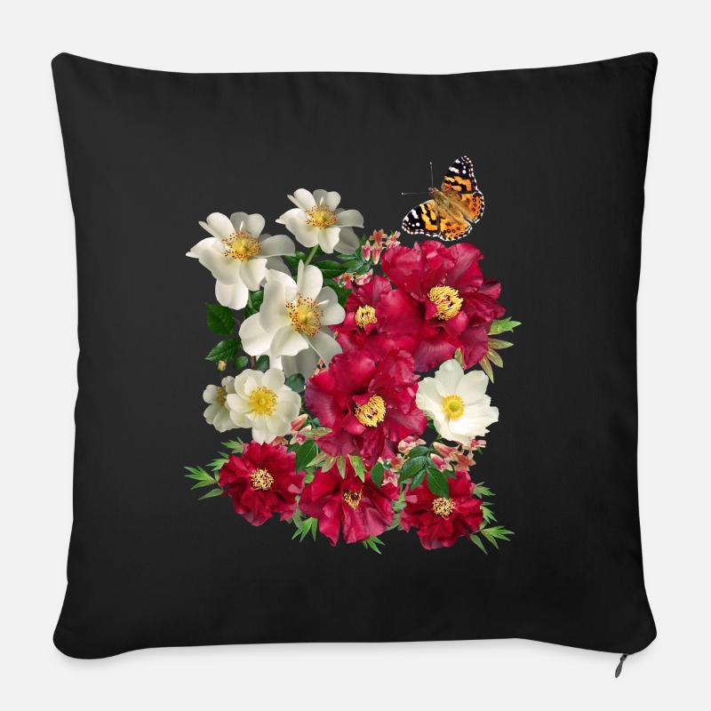 Sommergartenblumen, Floral Design - Sofakissen mit Füllung 45 x 45 cm - Schwarz