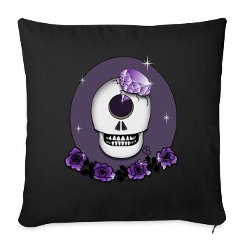 Totenkopf mit Rose, Diamant in Lila T-Shirt & Mehr - Sofakissen mit Füllung 45 x 45 cm - Schwarz - Vorne