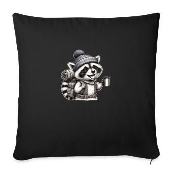 Backpacker Waschbär - Sofakissen mit Füllung 45 x 45 cm - Schwarz - Vorne