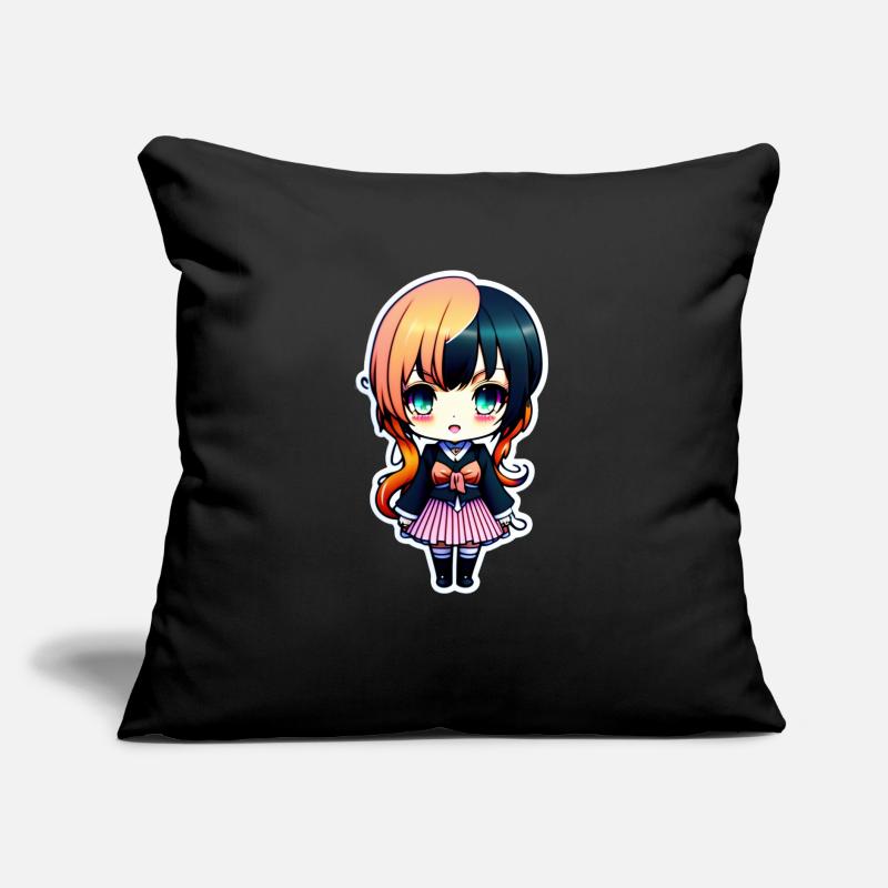 Nettes Chibi-Mädchen, süßer Chibi-Aufkleber Sofakissen mit Füllung 45 x 45 cm