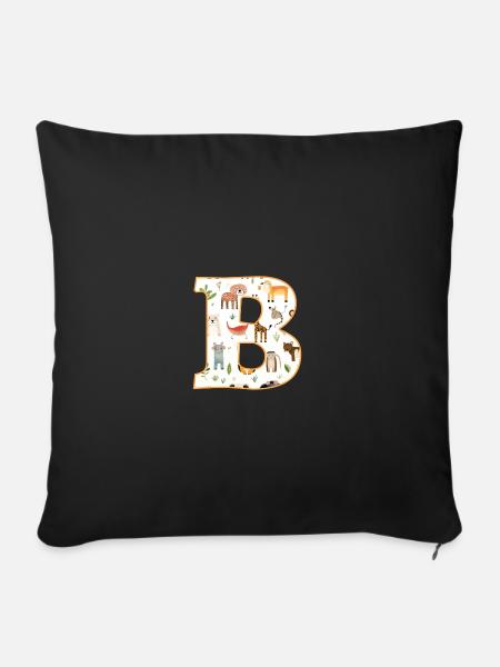 Buchstabe B, Monogramm, Tiermuster - Sofakissen mit Füllung 45 x 45 cm - Schwarz