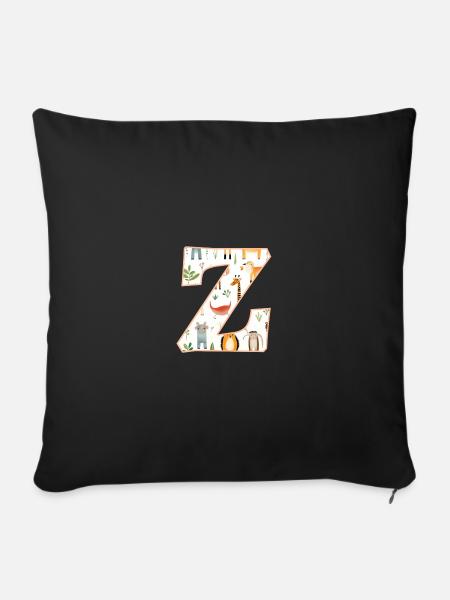 Buchstabe Z, Monogramm, Tiermuster - Sofakissen mit Füllung 45 x 45 cm - Schwarz