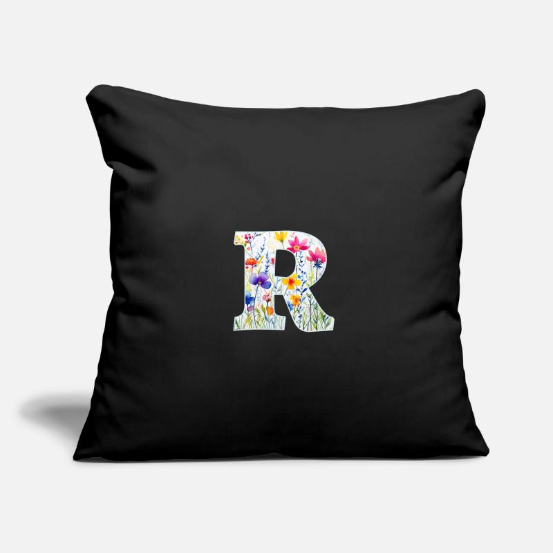 Buchstabe R, Monogramm, Blumenmuster Sofakissen mit Füllung 45 x 45 cm