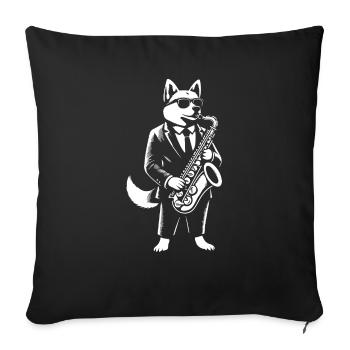 dog in suit playing the saxophone - Sofa pillow with filling 45cm x 45cm - black - Front