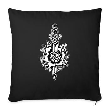 Couteau de conception de tatouage old school avec rose - Coussin et housse de 45 x 45 cm - noir - Devant