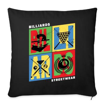Billard Pool Snooker Queue Kugeln Vintage Retro - Sofakissen mit Füllung 45 x 45 cm - Schwarz - Vorne