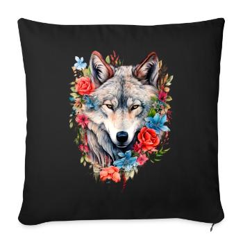 Wolf mit Blumen Mädchen - Sofakissen mit Füllung 45 x 45 cm - Schwarz - Vorne
