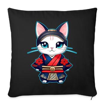 Cute samurai cat - Sofa pillow with filling 45cm x 45cm - black - Front
