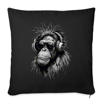 Cooler Musikaffe mit Kopfhörern - Graustufen - Sofakissen mit Füllung 45 x 45 cm - Schwarz - Vorne