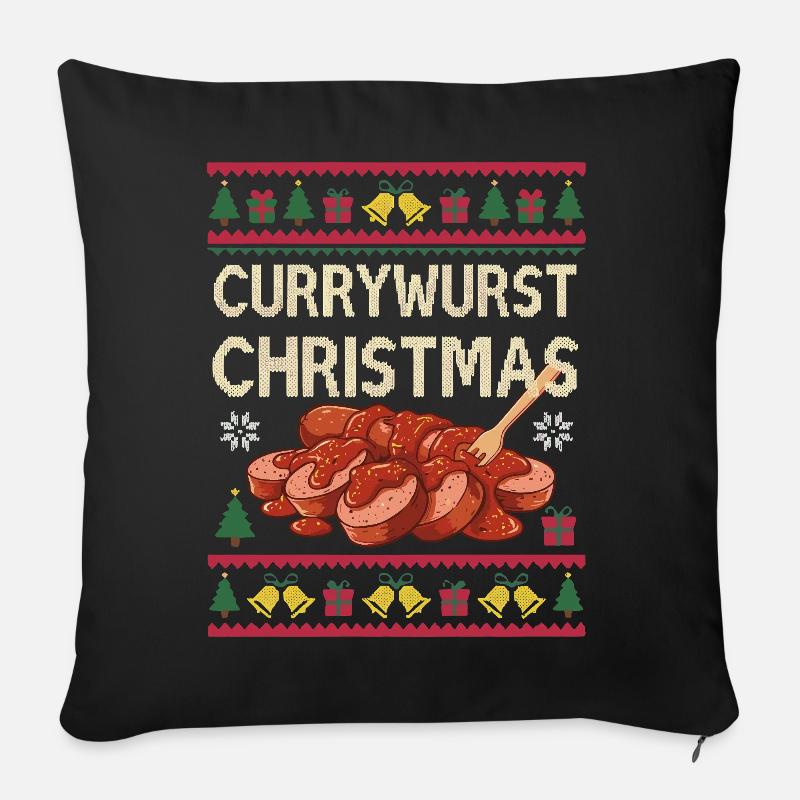 Merry Currymas Currywurst Weihnachten Xmas Wurst - Sofakissen mit Füllung 45 x 45 cm - Schwarz