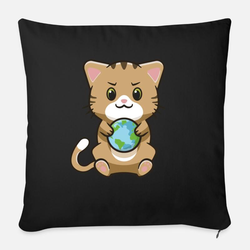 Terre de chat mignon - Coussin et housse de 45 x 45 cm - noir