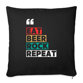 Rock Festival - Manger de la bière Rock Repeat - Style rétro - Coussin et housse de 45 x 45 cm - noir - Devant