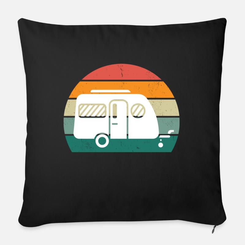 Retro Wohnwagen - Sofakissen mit Füllung 45 x 45 cm - Schwarz