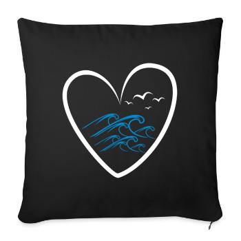 Heart Seagulls Waves - Maritimes for sea lovers - Sofa pillow with filling 45cm x 45cm - black - Front