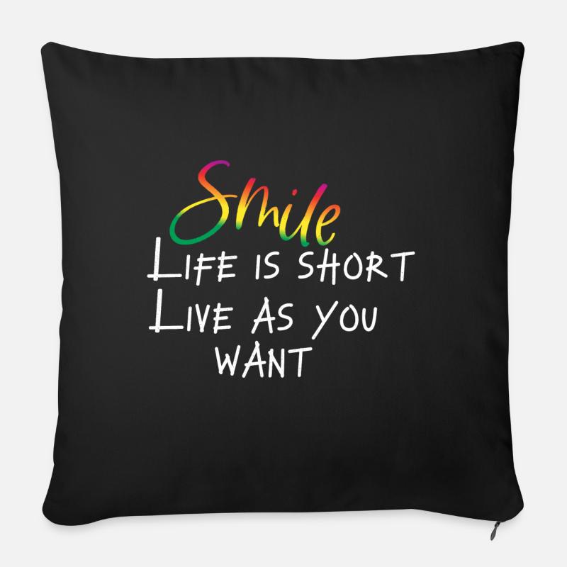 smile life is short - Coussin et housse de 45 x 45 cm - noir