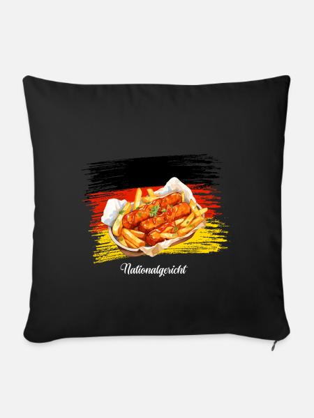 Currywurst Pommes Ketchup Mayo Deutsches Essen - Sofakissen mit Füllung 45 x 45 cm - Schwarz