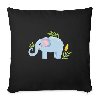 Baby Elephant with a leaf - Sofa pillow with filling 45cm x 45cm - black - Front