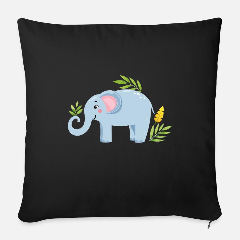 Baby Elephant with a leaf - Sofa pillow with filling 45cm x 45cm - black