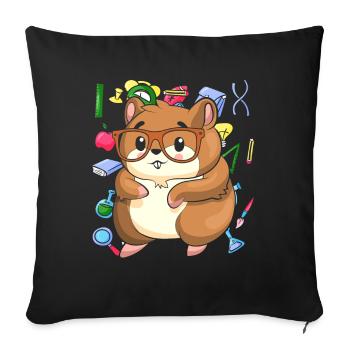 School Animal Motif Gift School Beginners Hamster - Sofa pillow with filling 45cm x 45cm - black - Front