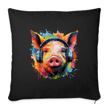 Pig Headphones - Sofa pillow with filling 45cm x 45cm - black - Front