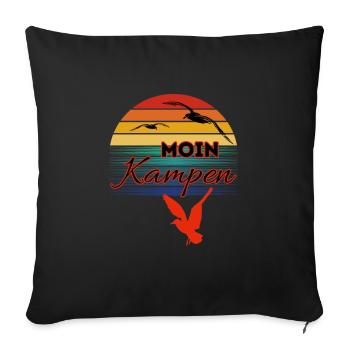Moin Kampen avec mouette dans le style rétro-Sylt-Kampen - Coussin et housse de 45 x 45 cm - noir - Devant