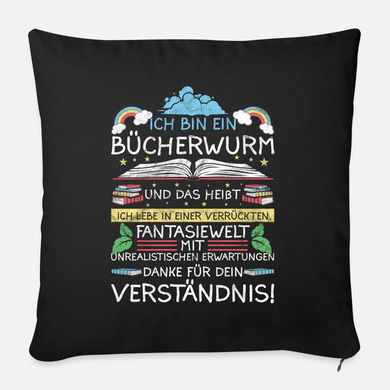 Lesen Leseratte Bücherwurm Geschenkidee - Sofakissen mit Füllung 45 x 45 cm - Schwarz