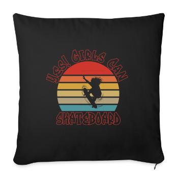 Ja! Mädchen können Skateboard Retro Sonnenuntergang Design - Sofakissen mit Füllung 45 x 45 cm - Schwarz - Vorne
