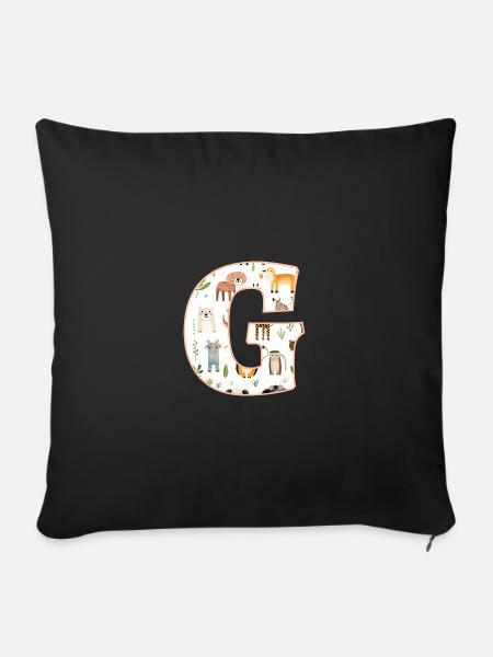 Buchstabe G, Monogramm, Tiermuster - Sofakissen mit Füllung 45 x 45 cm - Schwarz
