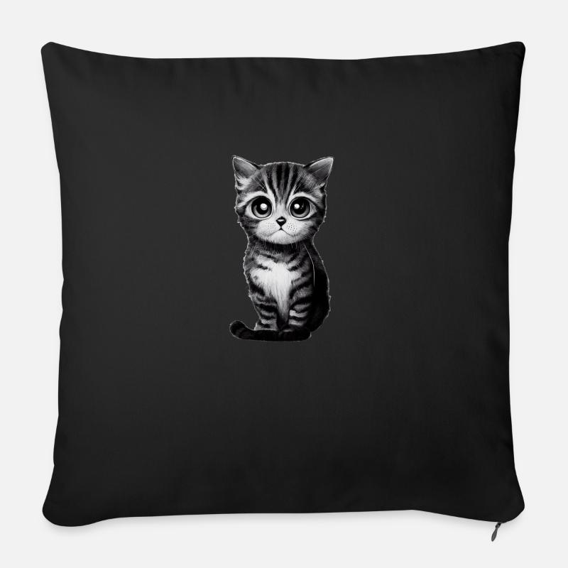 Chat dessiné - Coussin et housse de 45 x 45 cm - noir