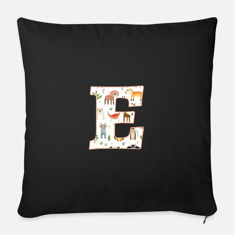 Buchstabe E, Monogramm, Tiermuster - Sofakissen mit Füllung 45 x 45 cm - Schwarz