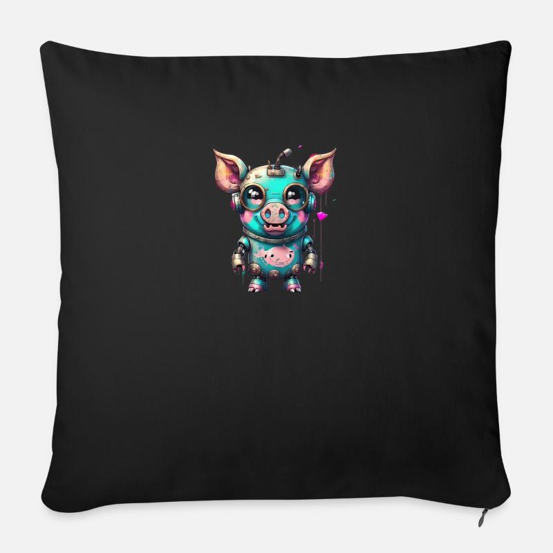 Cochon robot - Coussin et housse de 45 x 45 cm - noir