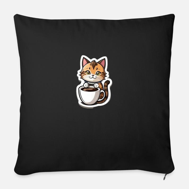 Süße Katze mit Coffee 2 Go Becher - Sofakissen mit Füllung 45 x 45 cm - Schwarz
