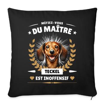 Méfiez-vous du maître, le Teckel est inoffensif! - Coussin et housse de 45 x 45 cm - noir - Devant